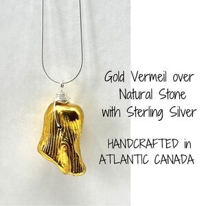 ARTISAN Gold Vermeil and Sterling Silver Wrapped Stone Pendant HANDMADE NWT